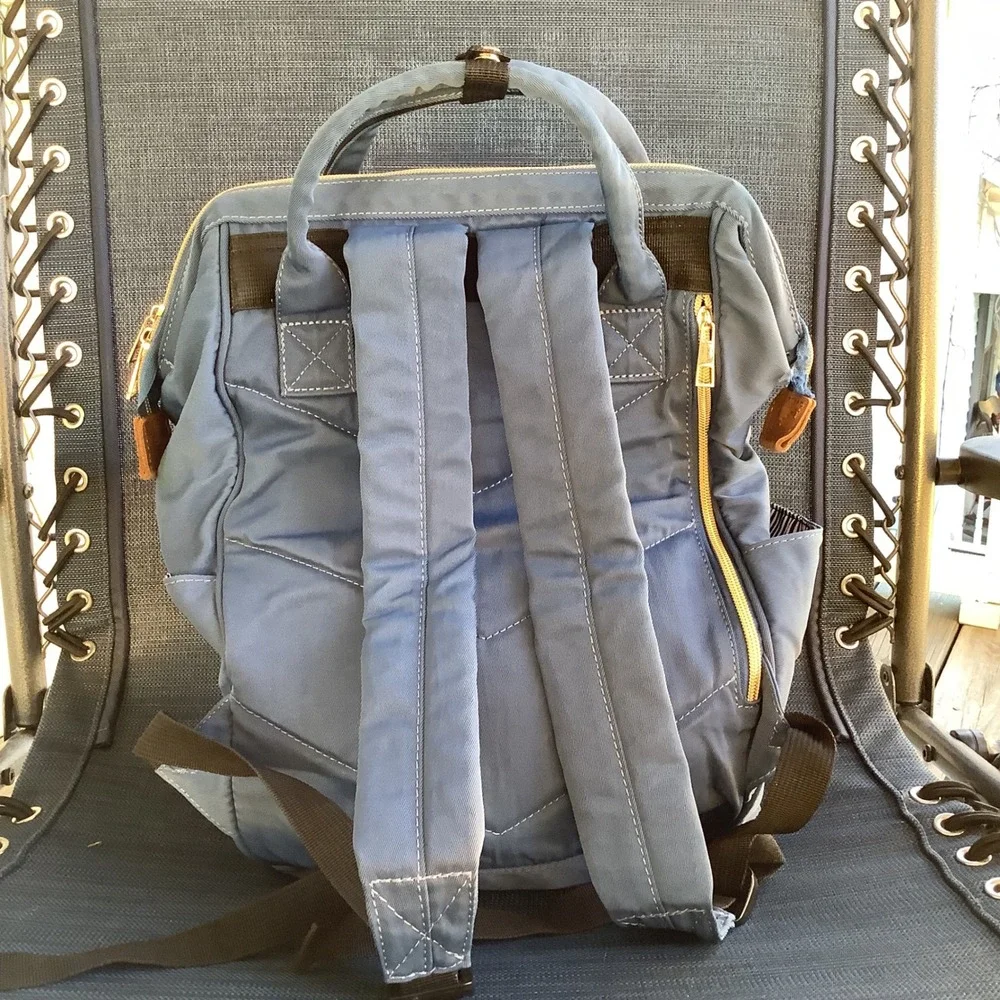 Veegul Wide Open Doctor Style Backpack Blue Nylon Striped Lining Travel Bag
